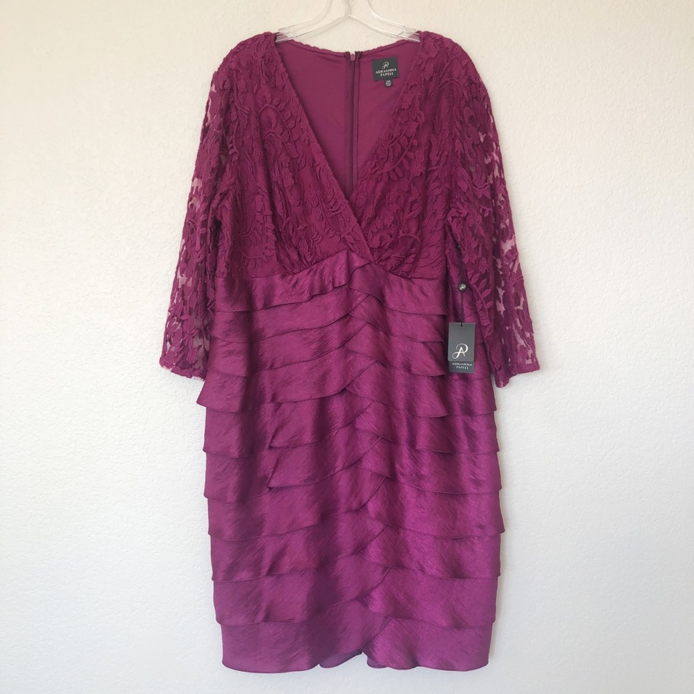 Adrianna Papell Purple Lace Long Sleeve Sheath Dress 20W